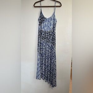 Mango Asymmetrical Dress in Blue and Black Floral